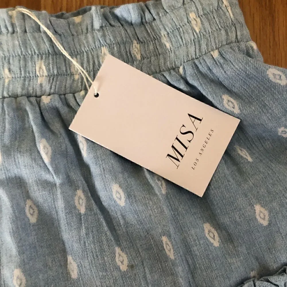 NWT MISA Los Angeles Marion Chambray Blue Tiered Ruffle Mini Skirt